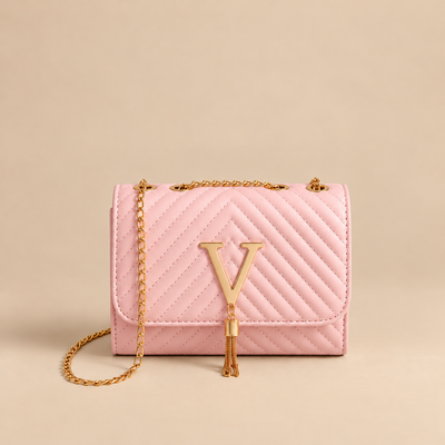 Bolsa Tiracolo Feminina em Couro PU com MatelassĂŞ Chevron.