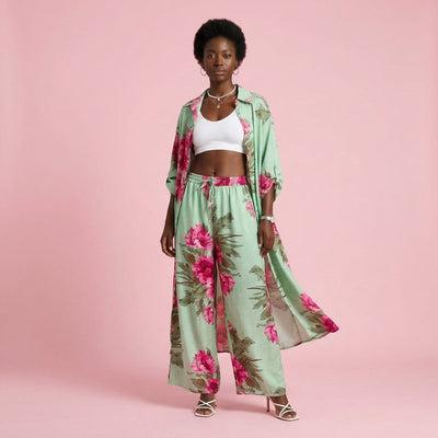 Twinset Túnica e Pantalona — Verde Água Floral