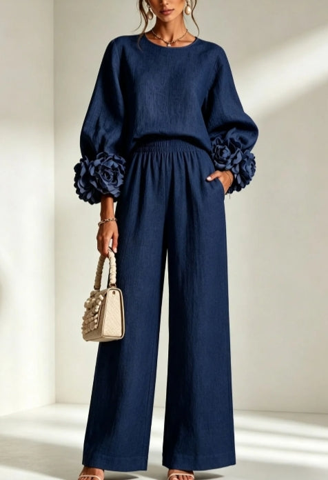 Conjunto feminino estilo francês de algodão e linho