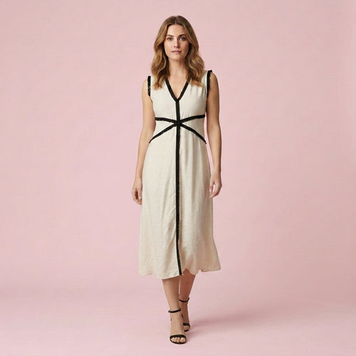 Vestido Trilogia Desfiado — Bege