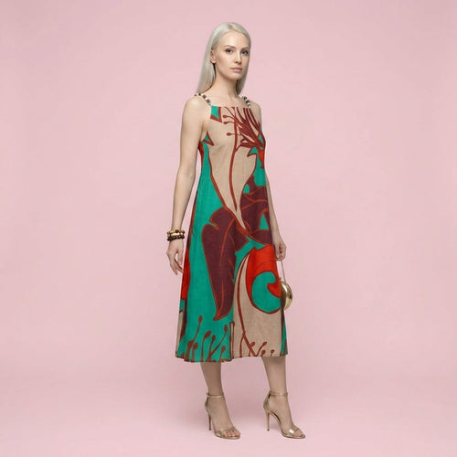 Vestido Forrado Argélia com Alças de Contas — Chocolate