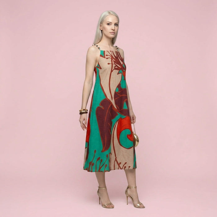 Vestido Forrado Argélia com Alças de Contas — Chocolate