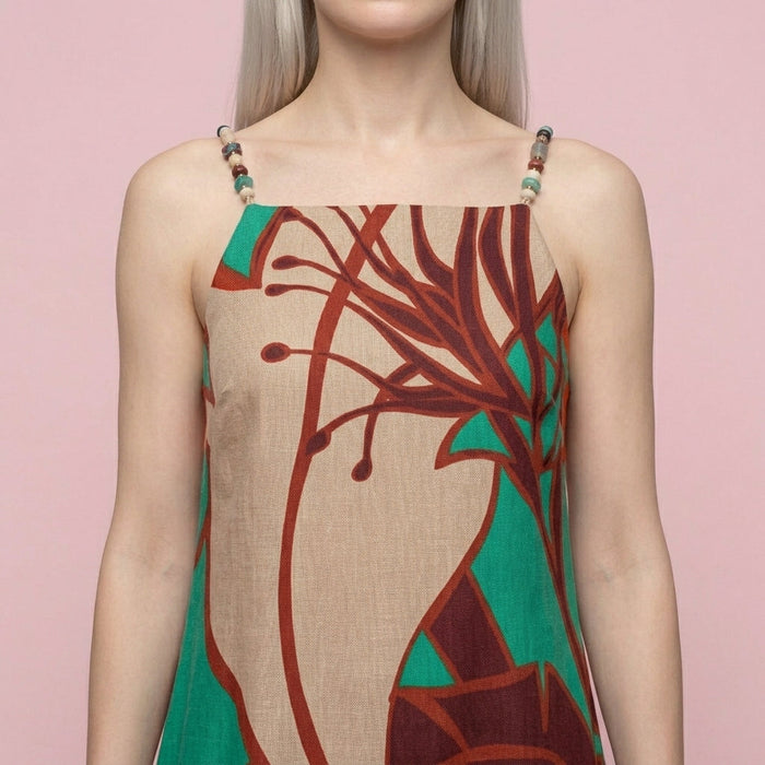 Vestido Forrado Argélia com Alças de Contas — Chocolate