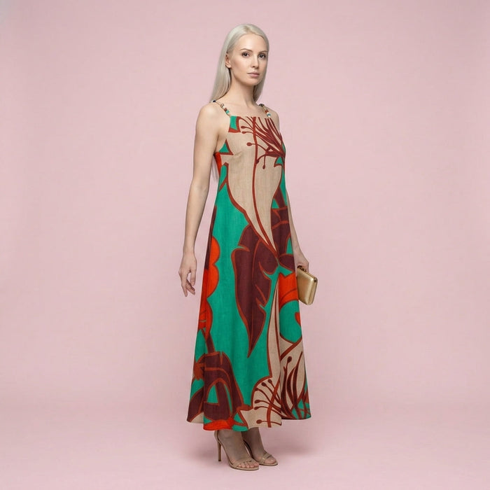 Vestido Forrado Argélia com Alças de Contas — Chocolate