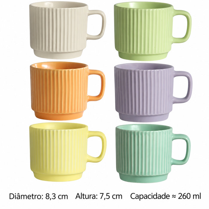 Conjunto de 6 Canecas de Cerâmica em Cores Pastel — Pastel