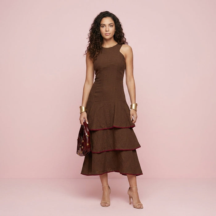 Vestido Triana com Folhos — Chocolate