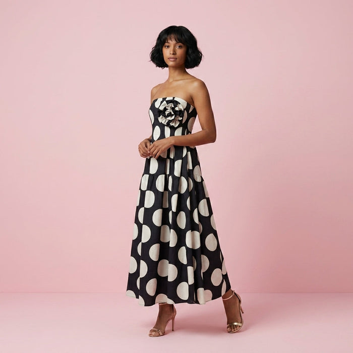Vestido Polka Dots Panot com Flor — Preto