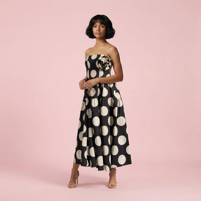 Vestido Polka Dots Panot com Flor — Marinho