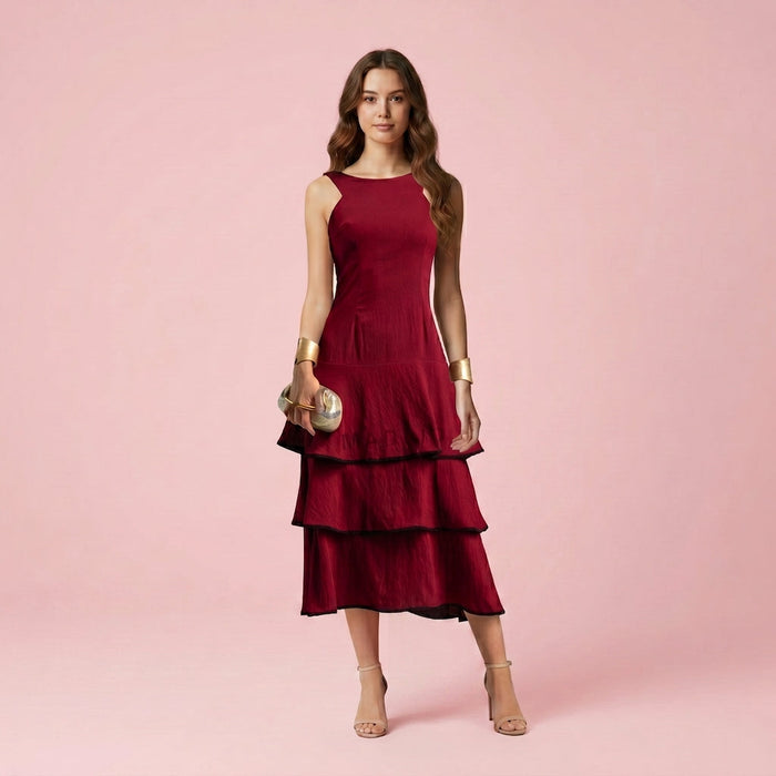 Vestido Triana com Folhos — Grenat