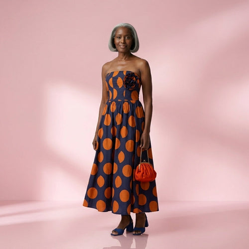 Vestido Polka Dots Panot com Flor — Marinho