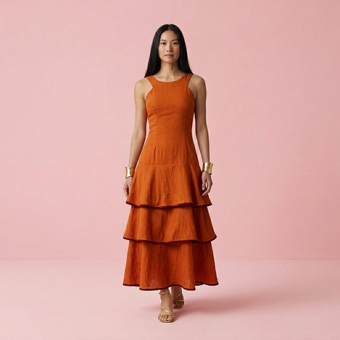 Vestido Triana com Folhos — Tijolo