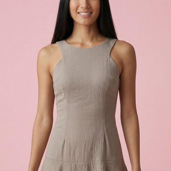 Vestido Triana com Folhos — Taupe