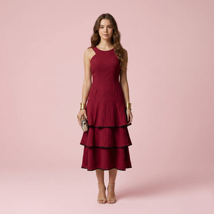 Vestido Triana com Folhos — Tijolo