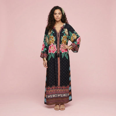 Vestido Estampado Preto — Floral Mexicano
