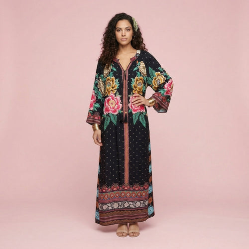 Vestido Estampado Preto — Floral Mexicano