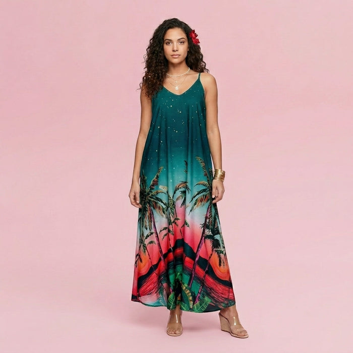 Vestido Estampado Tropical — Verde Palmeiras