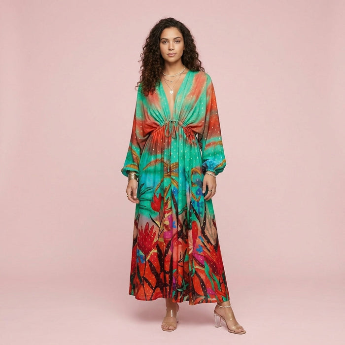 Vestido Estampado Tropical — Verde