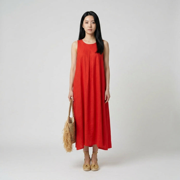 Vestido com Pregas Oversized — Vermelho