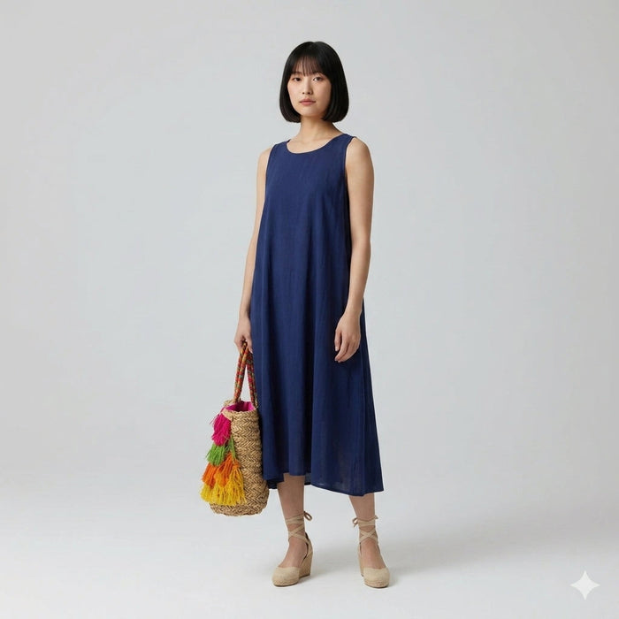 Vestido com Pregas Oversized — Marinho
