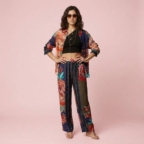 Twinset Blusa e Calça Estampada — Preto Floral
