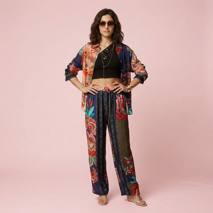 Twinset Blusa e Calça Estampada — Preto Floral