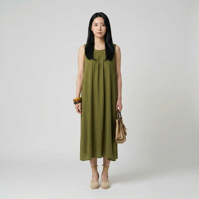 Vestido com Pregas Oversized — Khaki