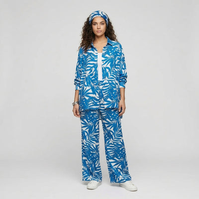 Twinset Blusa e Calça Estampada — Azul e Branco