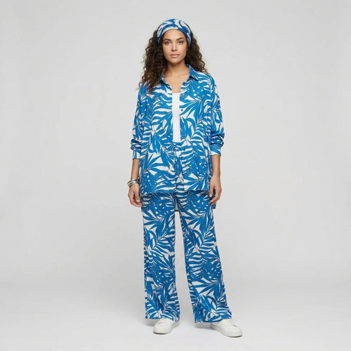 Twinset Blusa e Calça Estampada — Azul e Branco