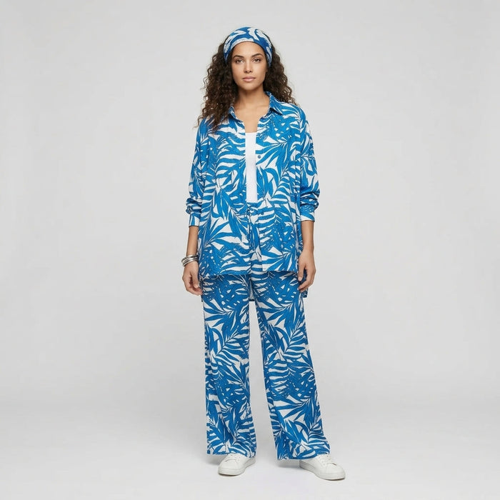 Twinset Blusa e Calça Estampada — Azul e Branco