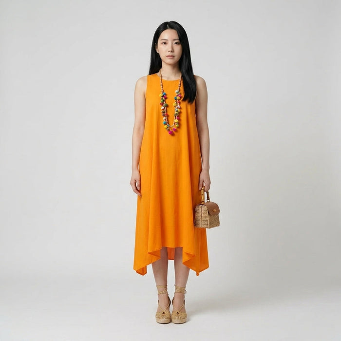 Vestido com Pregas Oversized — Laranja