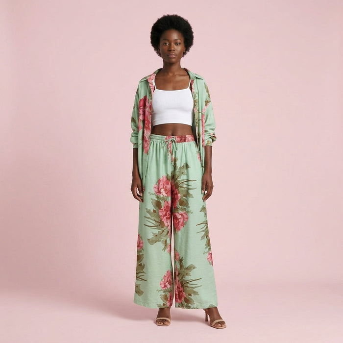 Twinset Túnica e Pantalona — Verde Água Floral