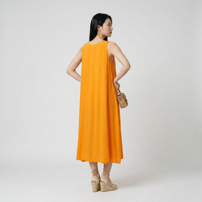 Vestido com Pregas Oversized — Laranja