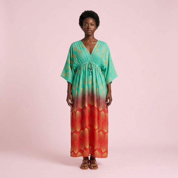 Vestido Estampado — Verde e Coral