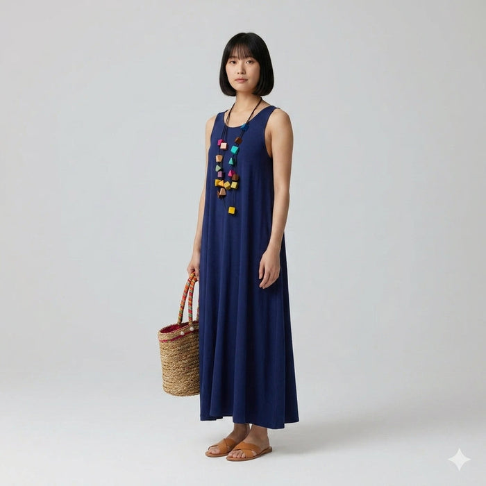 Vestido com Pregas Oversized — Marinho