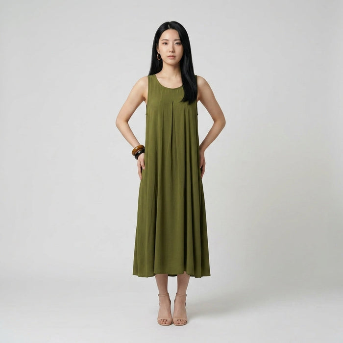 Vestido com Pregas Oversized — Khaki