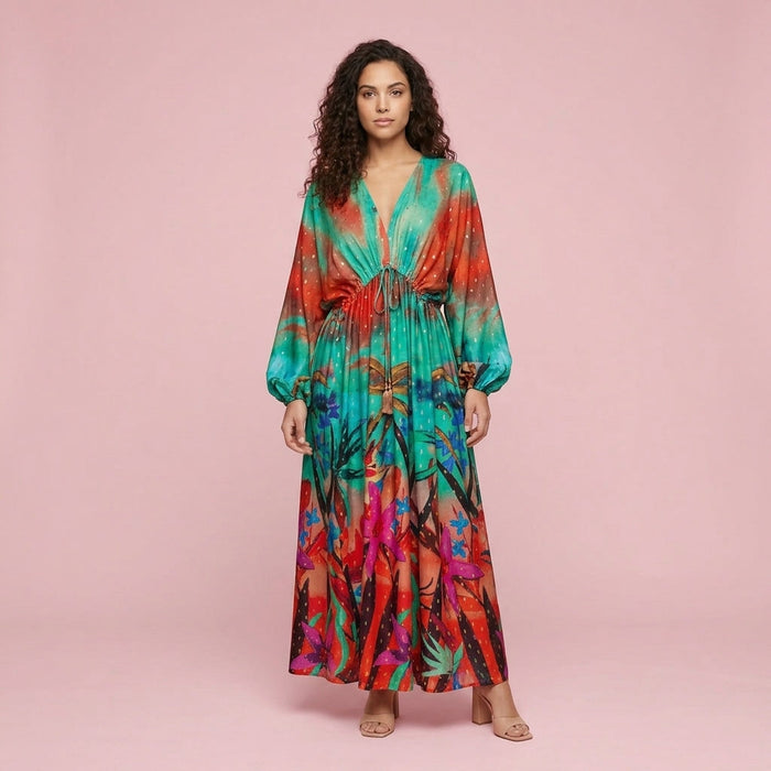 Vestido Estampado Tropical — Verde