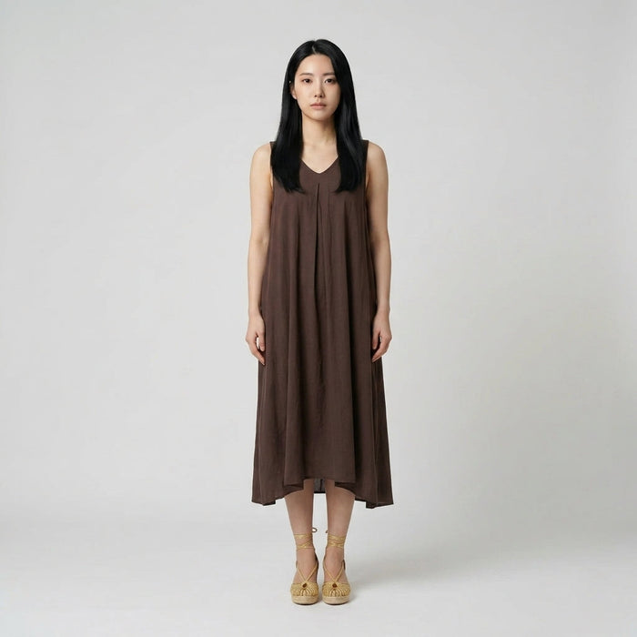 Vestido com Pregas Oversized — Chocolate