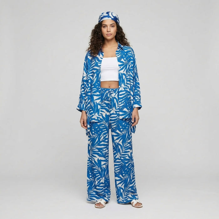 Twinset Blusa e Calça Estampada — Azul e Branco
