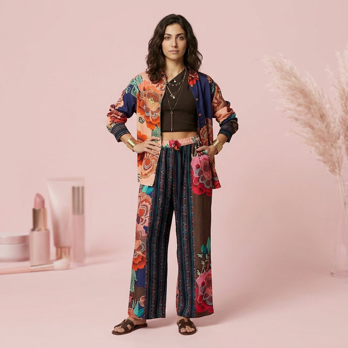Twinset Blusa e Calça Estampada — Preto Floral