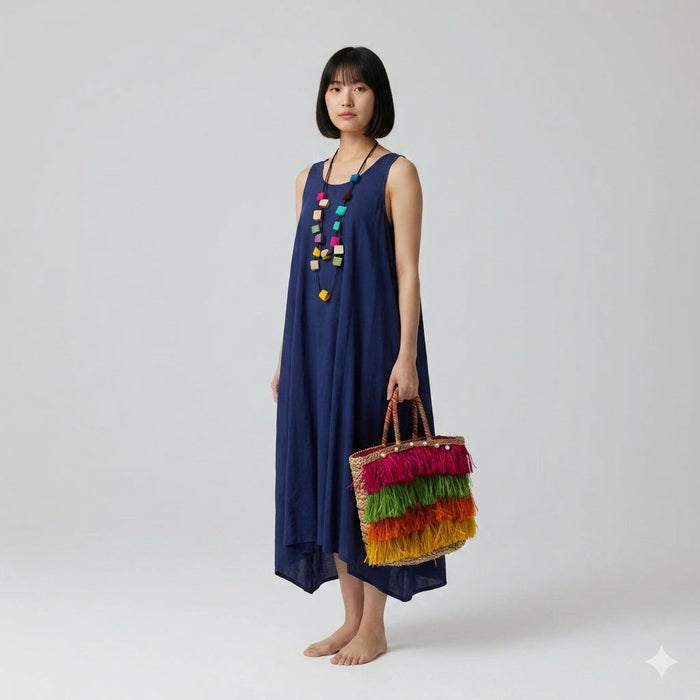 Vestido com Pregas Oversized — Marinho