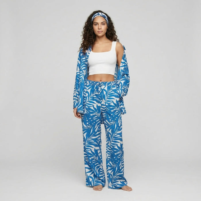 Twinset Blusa e Calça Estampada — Azul e Branco