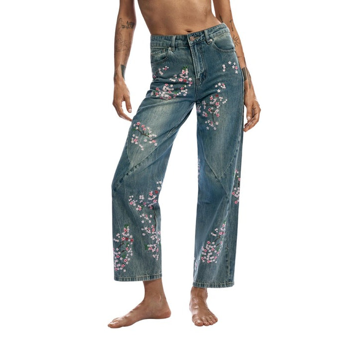 Calças de Ganga Azul Floral — Azul
