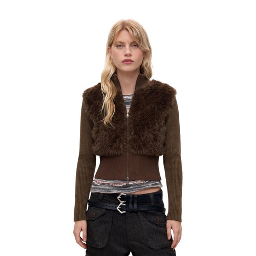 Cardigan Castanho de Manga Comprida — Castanho