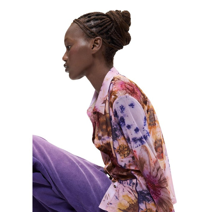 Camisa Rosa com Estampa Floral — Rosa