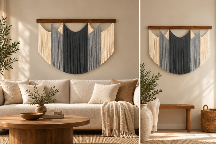 Tapeçaria de Parede em Macramé — Cinza