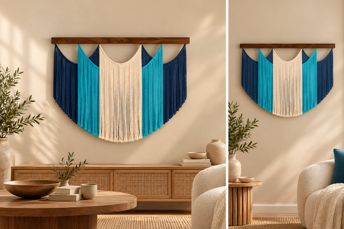 Tapeçaria de Parede em Macramé — Azul Céu